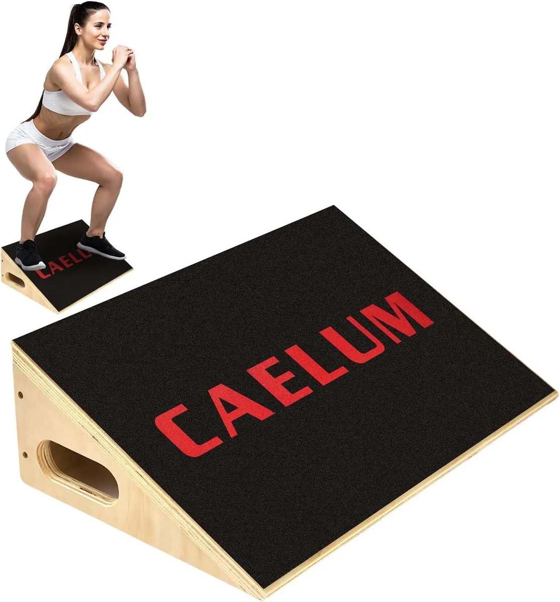 Wooden incline board with sandpaper surface, rubber strips, handle cutouts, 25 degree angle, 19.7 inches wide