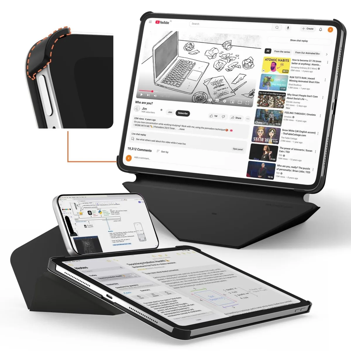 MOFT MOFT Dynamic Folio Case Stand for iPad Pro 11 inch (M5 2025 / M4 2024) Jet Black 2 in 1 accessory — product photo