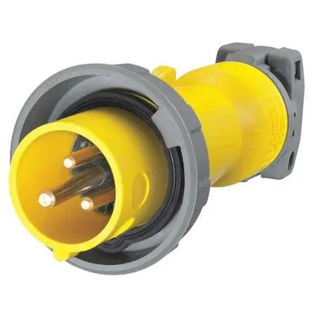 Yellow watertight pin and sleeve plug, 20 A, IEC 60309