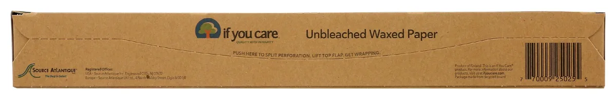 Roll of unbleached wax paper in cardboard box, 75 square feet