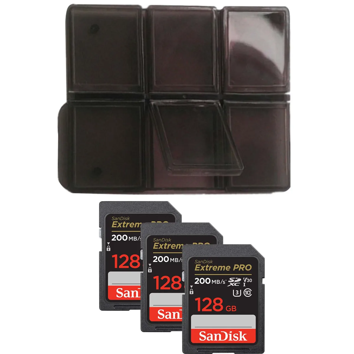 SanDisk SanDisk Extreme Pro 128GB SDXC UHS-I V30 200MB/s 3 Pack + Holder — product photo