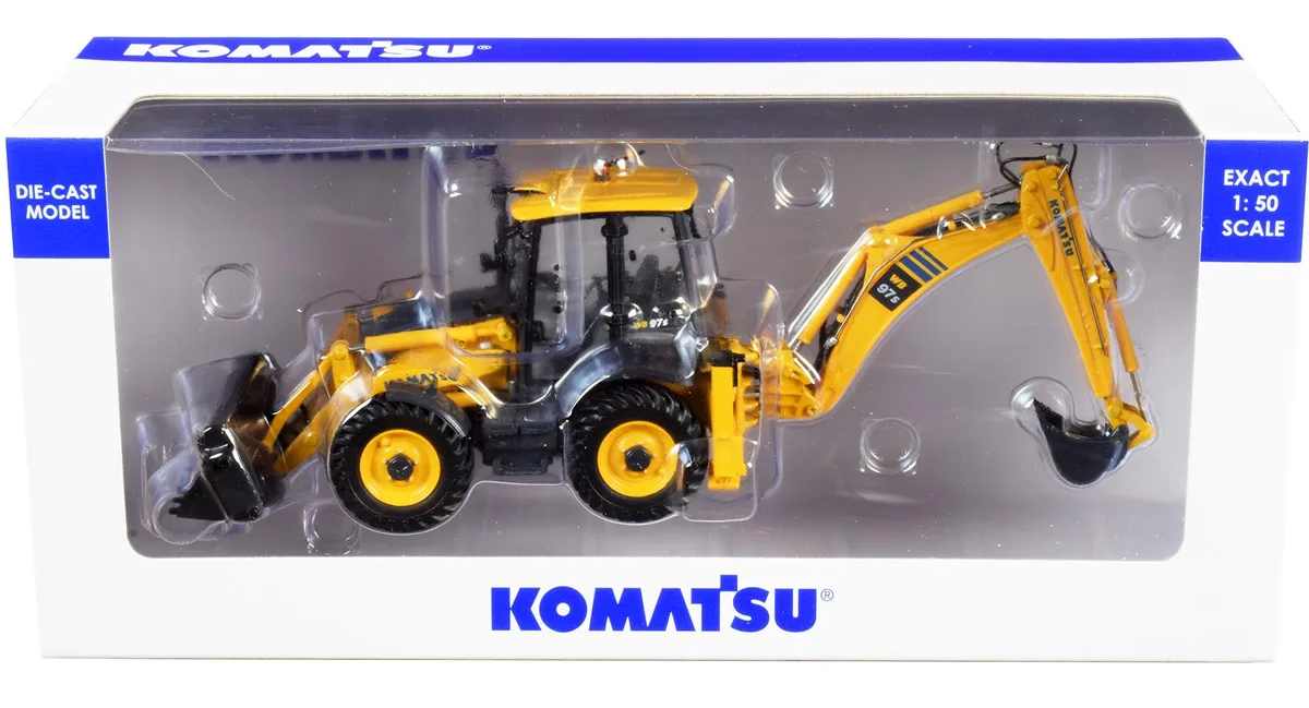 UNIVERSAL HOBBIES UNIVERSAL HOBBIES Komatsu WB97S-8 1/50 Diecast Backhoe Loader Yellow — product photo