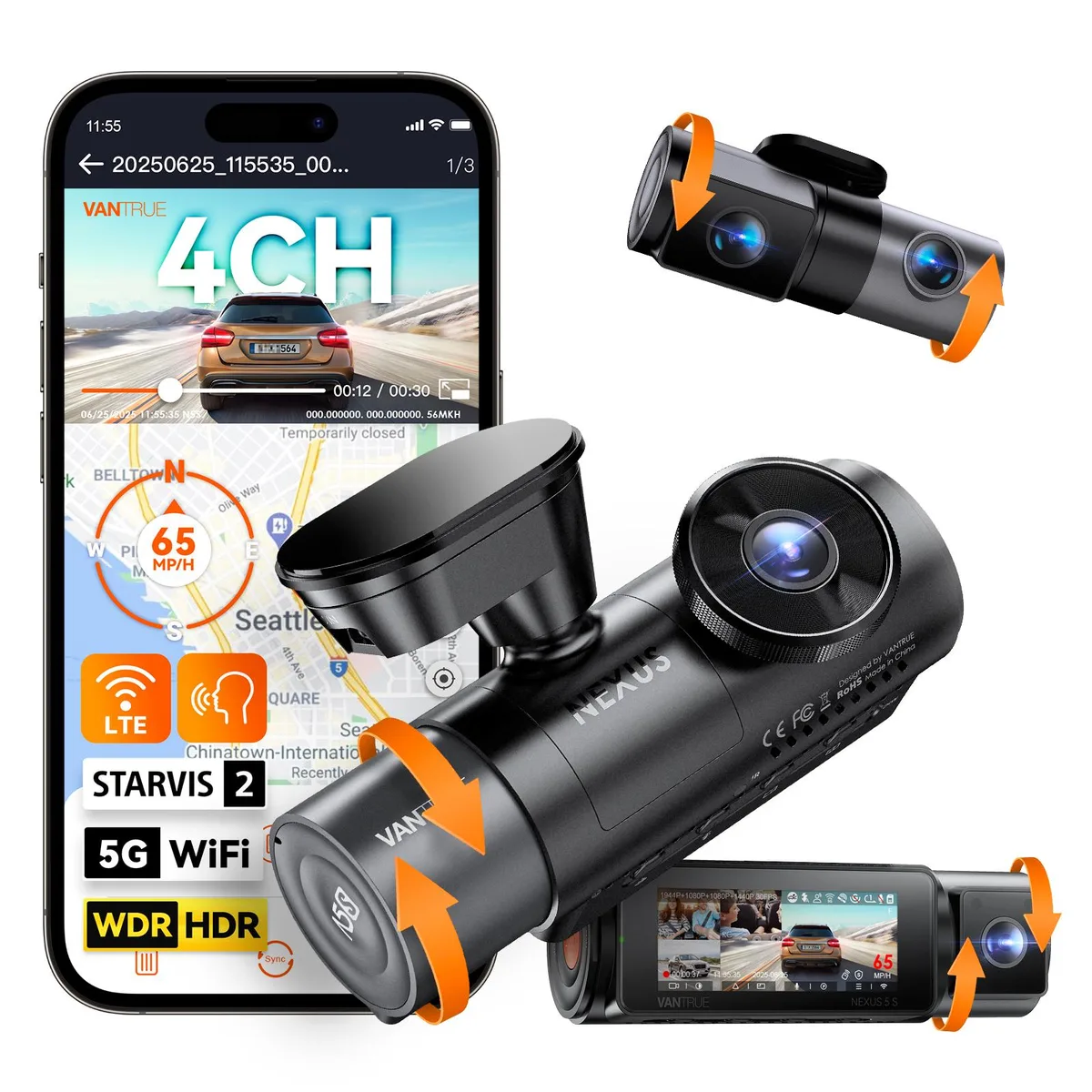 Vantrue Vantrue N5S 4 Channel 360° Dash Cam 2.7K+1080P+1440P GPS WiFi — product photo