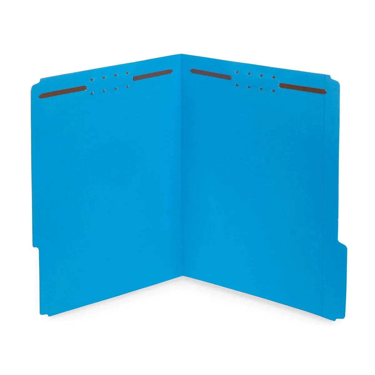 Blue 11 pt letter-size fastener folder with reinforced 1/3 cut tab and metal prongs