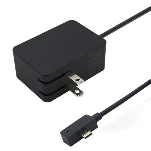 Compact black AC adapter with attached micro USB cable
