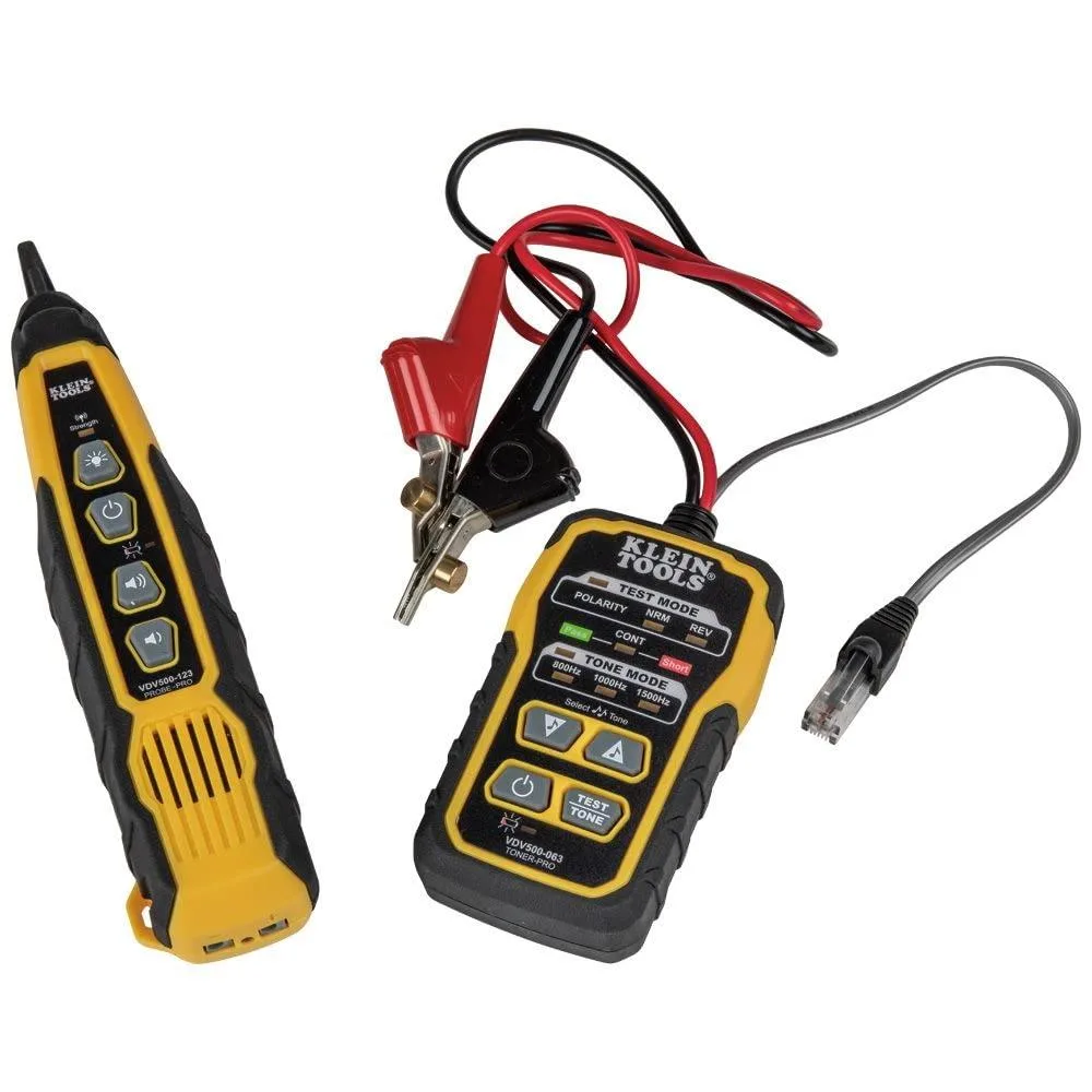 Beige cable tracer kit with tone generator probe and angled clips