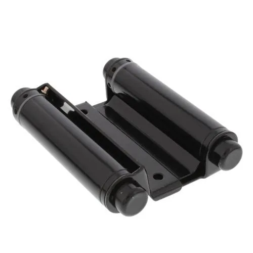 Two black steel spring hinges with screws, 4 inch size, double action design