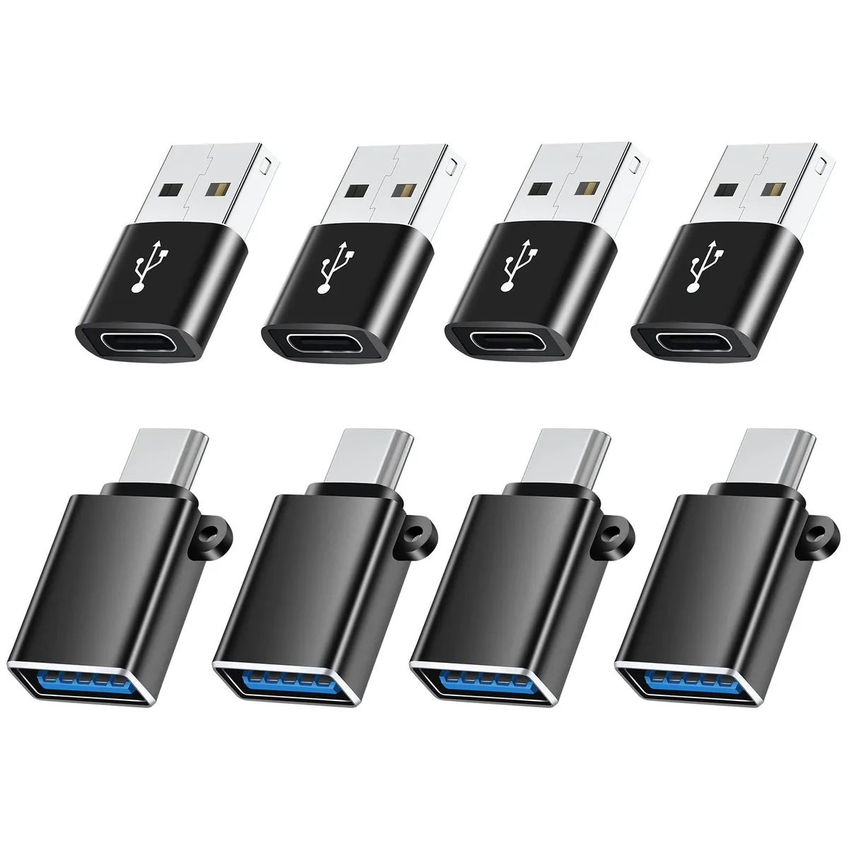  BaseNew USB-C Adapter 8 Pack (4 USB-C to USB-A, 4 USB-A to USB-C) Black — product photo