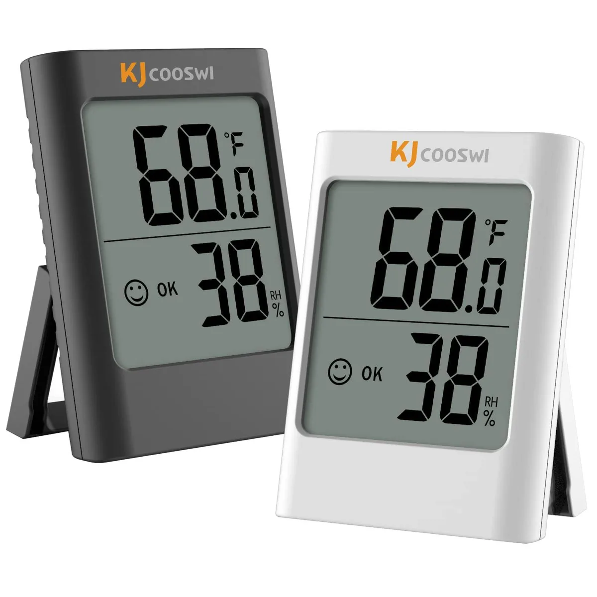  KJCOOSWI 2 Pack Digital Thermometer Hygrometer Black White — product photo