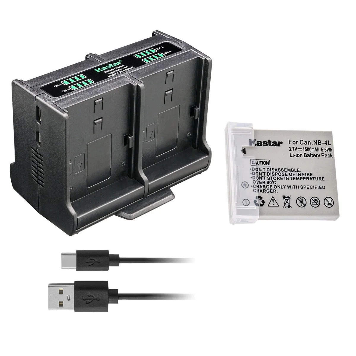 Kastar Kastar NB-4L Battery &amp; Quadruple USB Charger 1 Pack — product photo