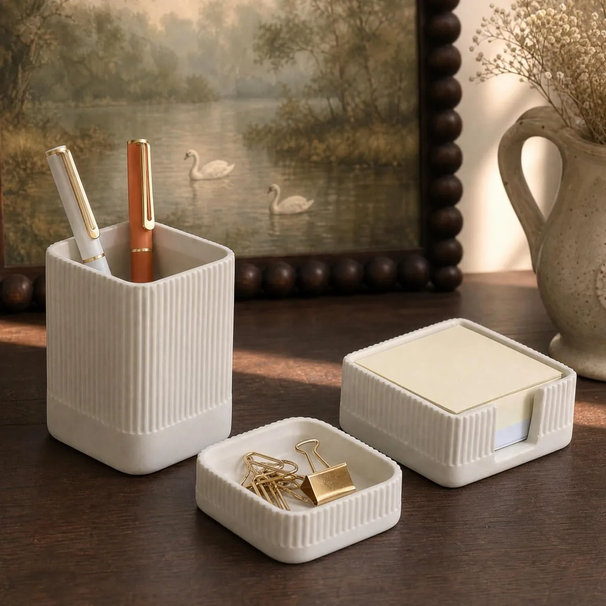  KIBAGA kiba-deskset_23-120 storage set of 3 concrete 3.5x3.5x1.5 2.75x2.75x3.75 3x3x1.1 — product photo