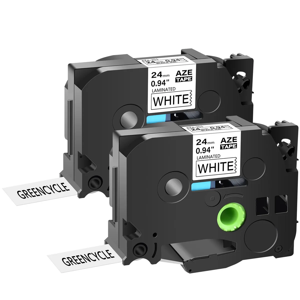 GREENCYCLE GREENCYCLE AZE-251 24mm 26.2ft Black on White Laminated Label Tape 2 Pack — product photo