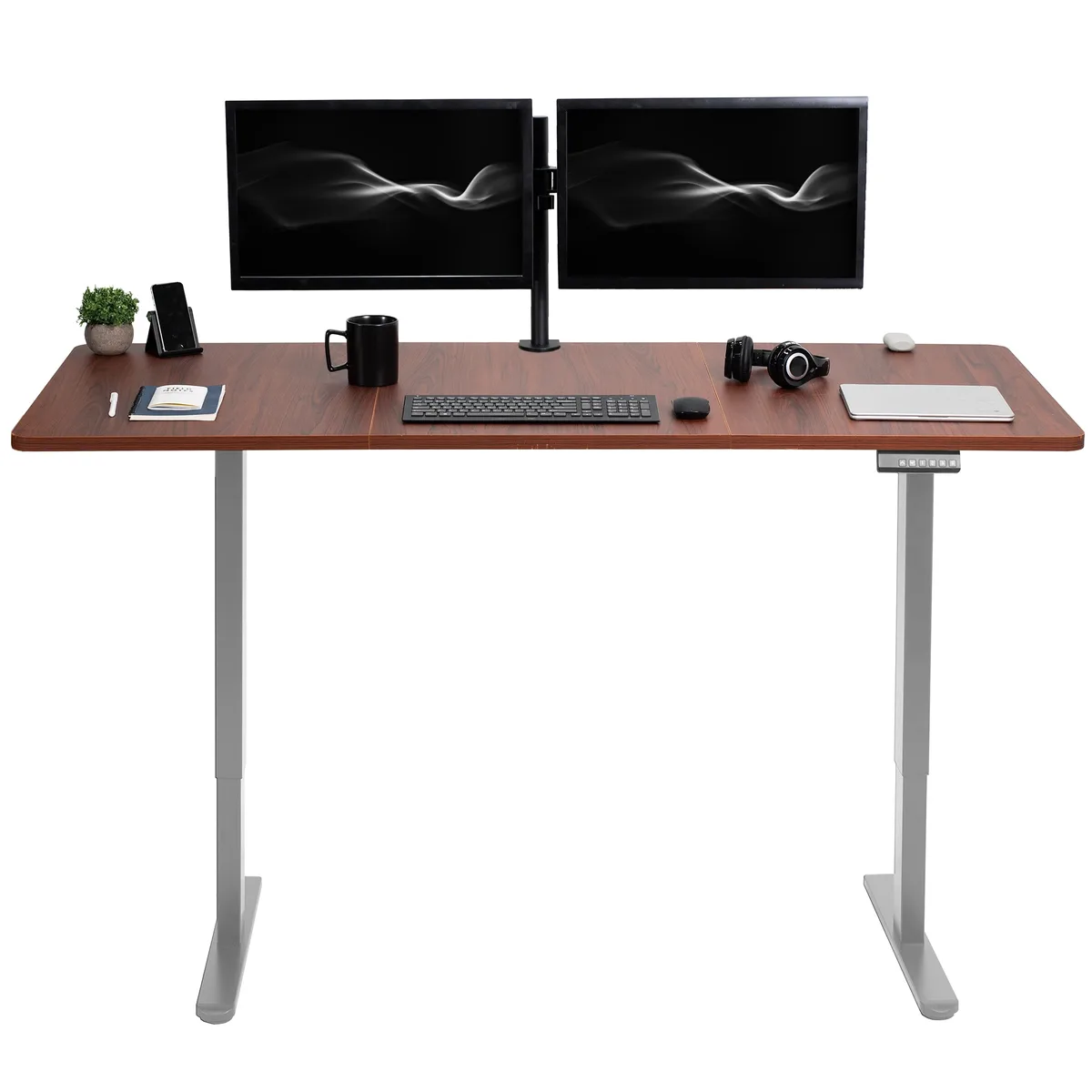 VIVO VIVO Electric Dual Motor Standing Desk 71 x 30 Dark Walnut Gray — product photo