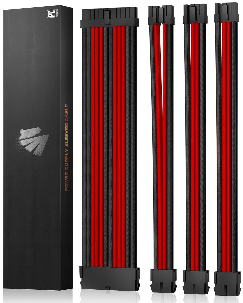  Asiahorse 16AWG PSU Extension Cable Kit Black Red 30cm — product photo