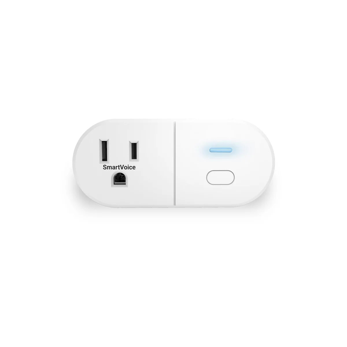 Black rectangular smart wall plug with single outlet and voice control markings