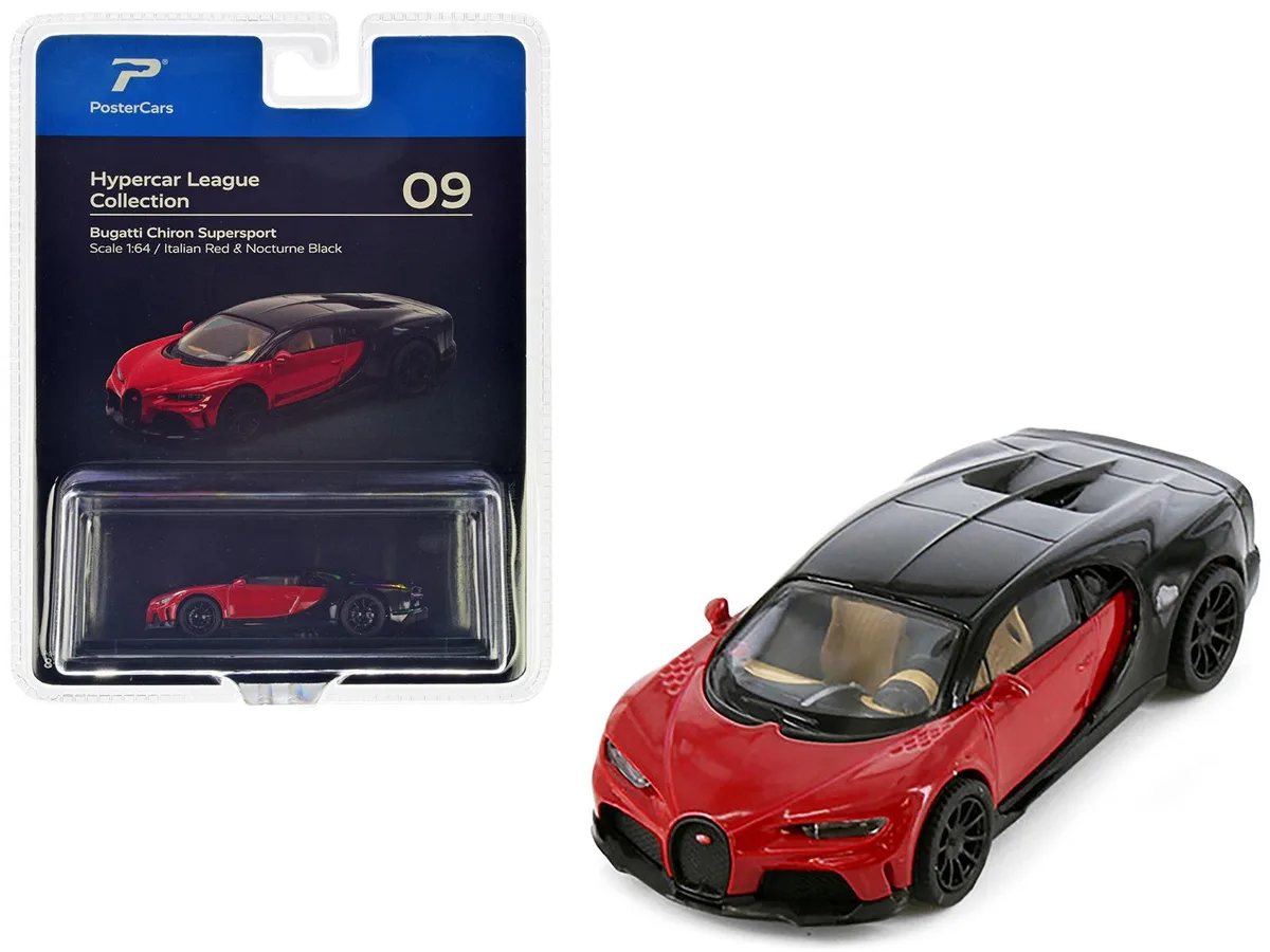 PosterCars PosterCars Bugatti Chiron Supersport Italian Red/Nocturne Black 1/64 Diecast — product photo