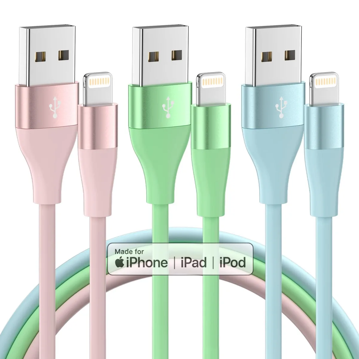  MenoSupp Daniu-A01 Lightning Cable 3 Pack 10 ft 2.4 A 480 Mbps Colorful — product photo