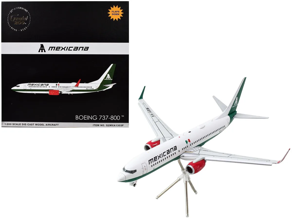 GeminiJets GeminiJets Boeing 737-800 1/200 Mexicana White Green Flaps Down Diecast Airplane — product photo