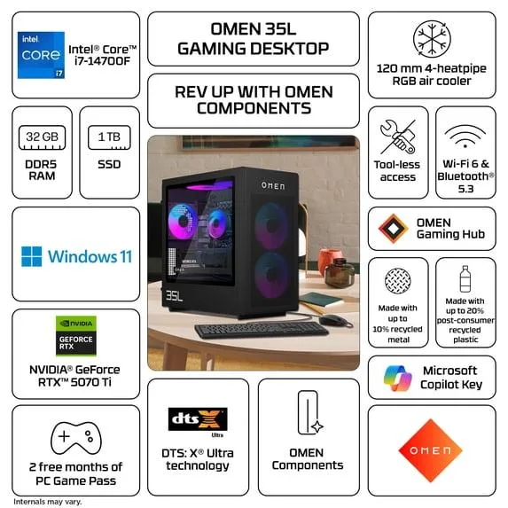 HP HP OMEN 35L gaming PC i7-14700F RTX 5070 Ti 32GB DDR5 1TB — product photo