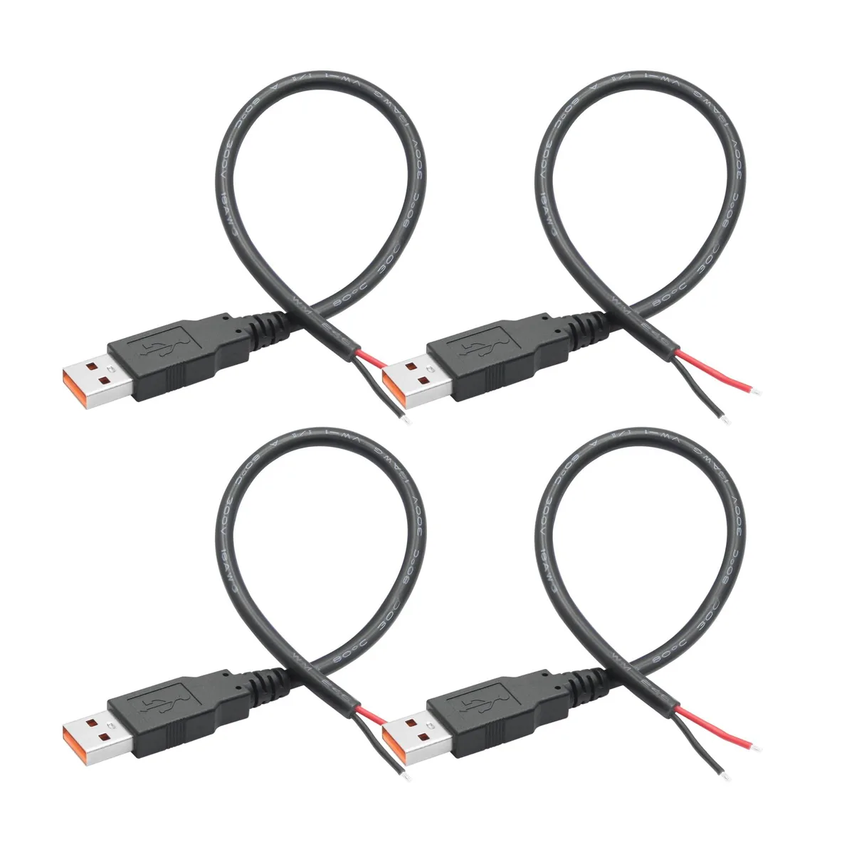 Vszerda Vszerda 4-pack USB A male to 2-pin bare wire 11in 18AWG 5V 6A — product photo