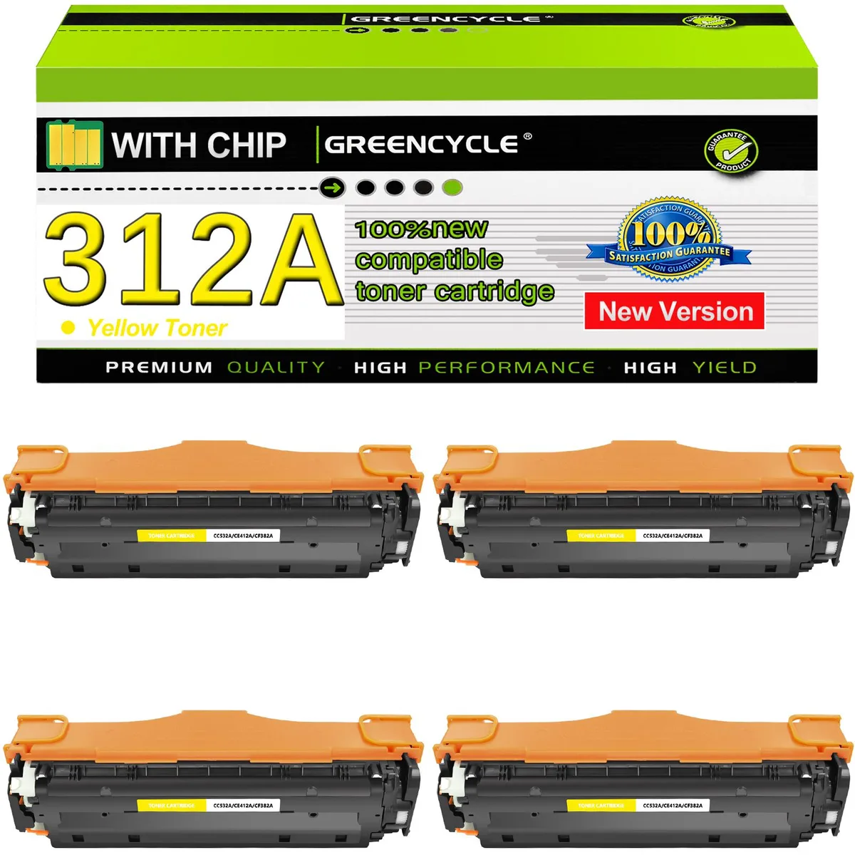 GREENCYCLE GREENCYCLE 312A Yellow Toner Cartridge 4 Pack CF382A — product photo