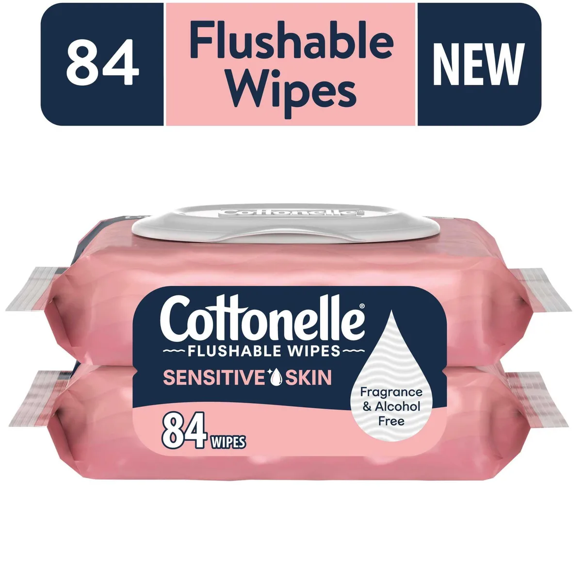 None Continuous None Continuous Cottonelle Fragrance Free Flushable Wet Wipes 2 Flip-Top Packs 84 wipes — product photo