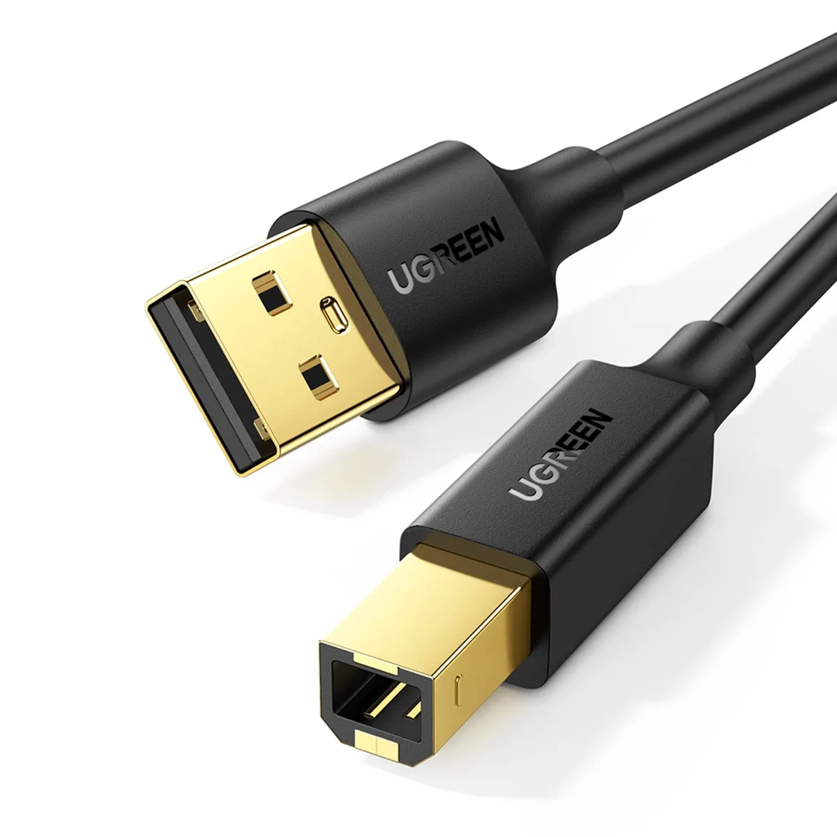 Black USB 2.0 Type A to Type B cable, 3 metres, male-to-male connectors