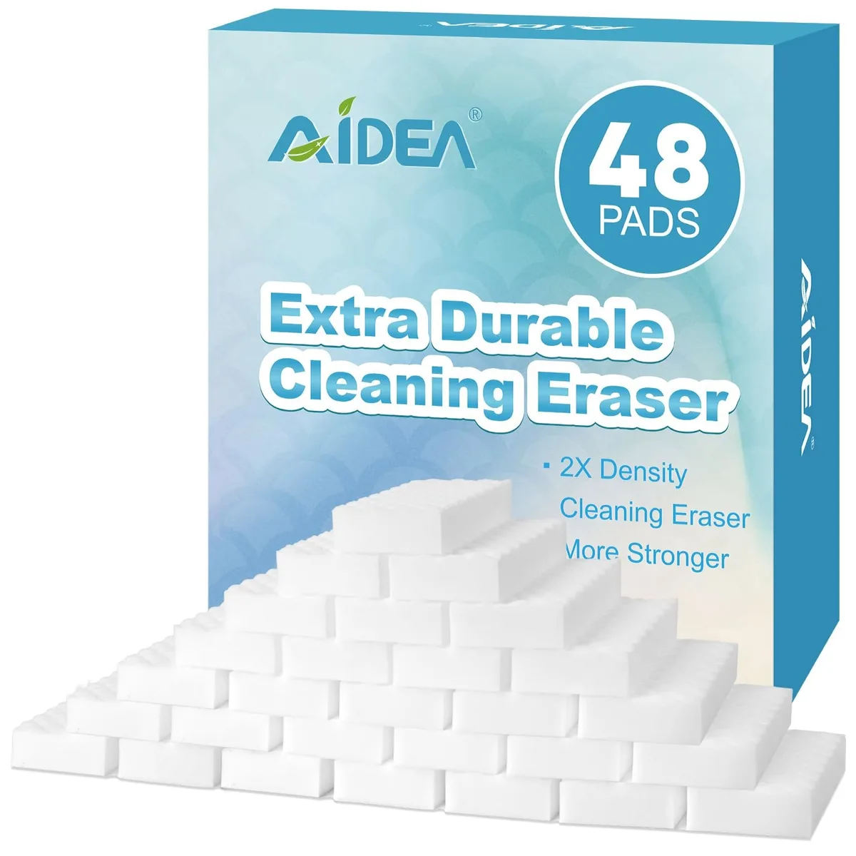 White melamine foam cleaning erasers, 48 rectangular pads in a pack