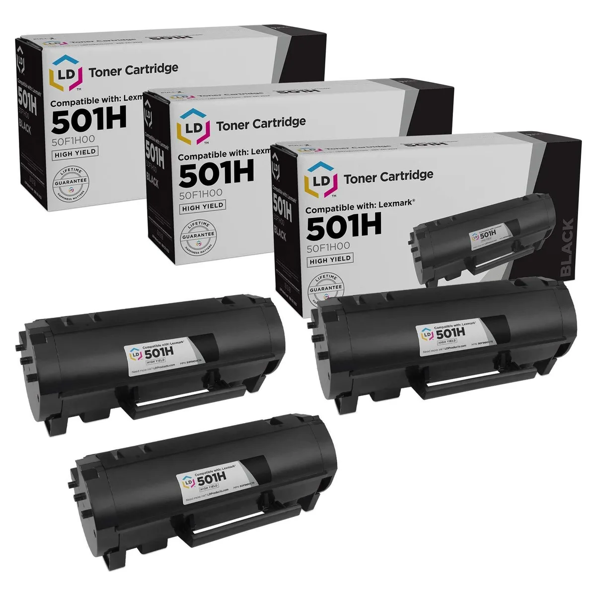 LD Products LD Products Compatible Toner Cartridge 501H 50F1H00 High Yield Black 3-Pack — product photo