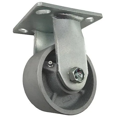 Four-inch rigid plate caster with cast iron wheel and mounting plate