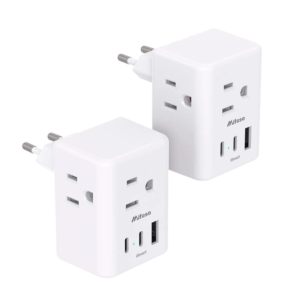  Mifaso MFS3WYC2 2-Pack European Travel Power Adapter — product photo
