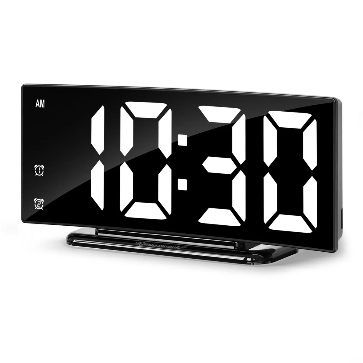 Rectangular black digital clock with large LED numbers
