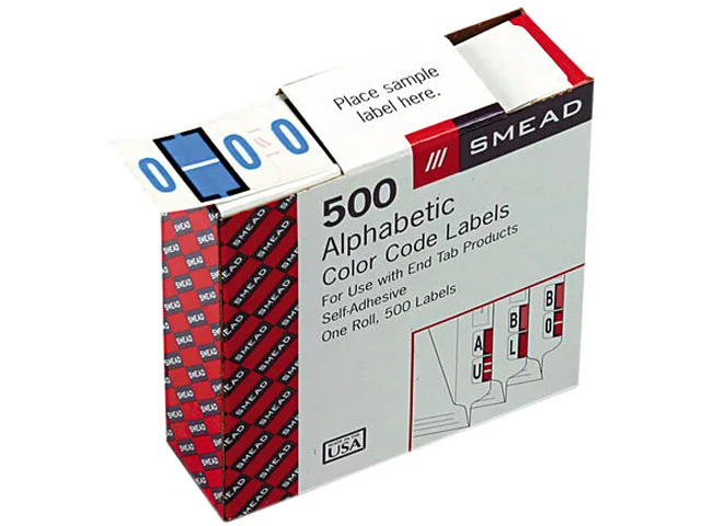 Smead Smead 67085 A-Z Color-Coded End Tab Labels, Letter O, Blue, 500/Roll — product photo