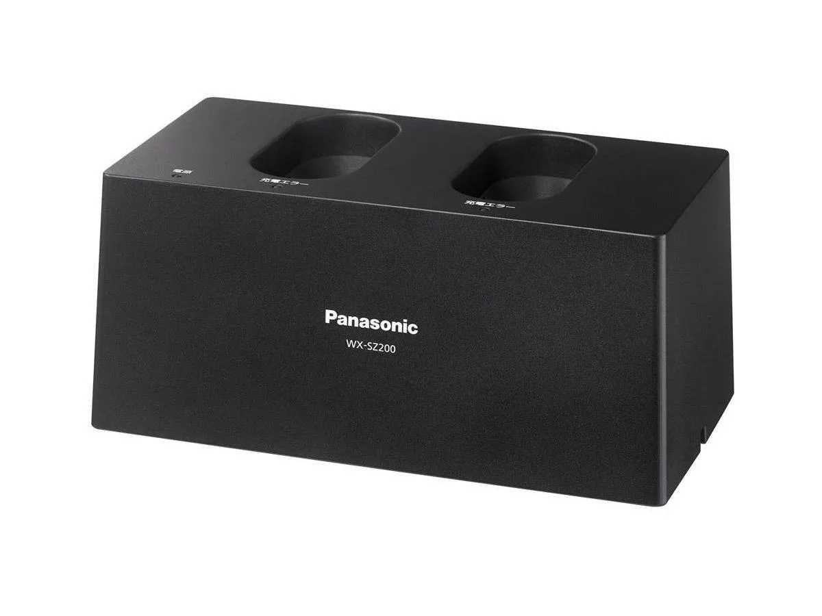 Panasonic WX-SZ200 multi-bay battery charger, matte black plastic housing with multiple charging slots