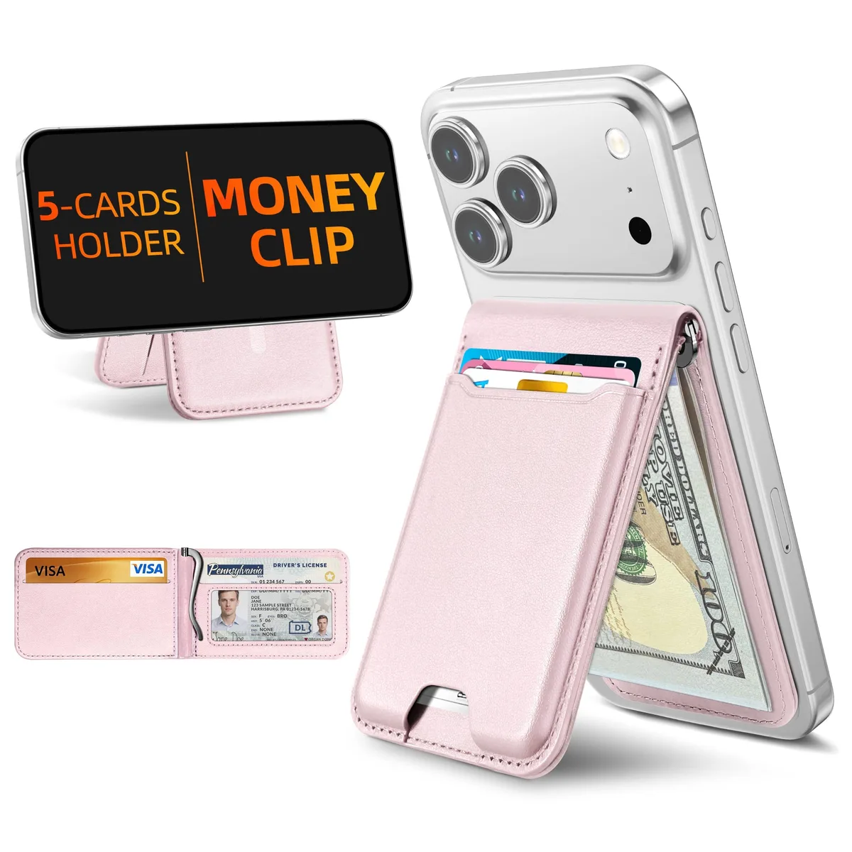  ExtreLife Cb190 Baby Pink MagSafe Wallet with Money Clip — product photo