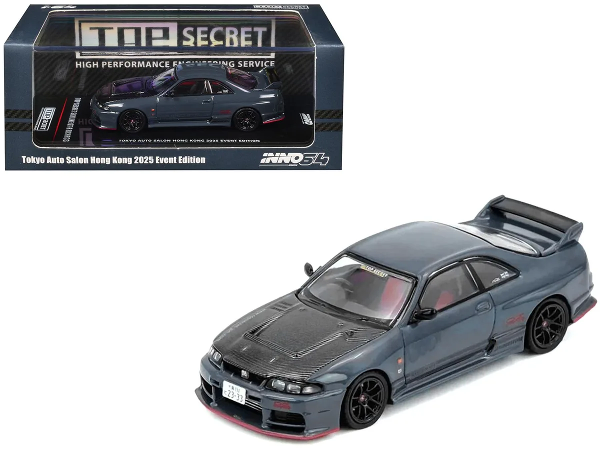 Inno Models Inno Models Nissan Skyline GT-R (BCNR33) Stealth Gray Carbon Hood Tokyo Auto Salon Hong Kong 2025 1/64 Diecast — product photo