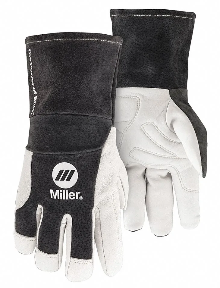Black pigskin welding gloves with gauntlet cuffs and keystone thumbs