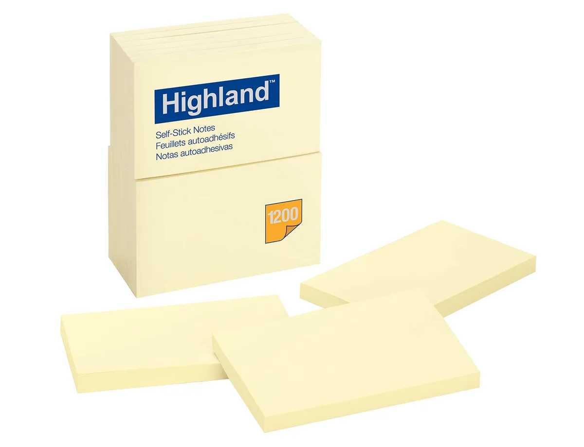  Highland 6559 Sticky Notes 3.3" x 10.2" Yellow 100 Sheets 12 Pads — product photo