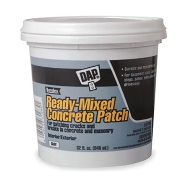 Gray concrete patch in a one-gallon pail