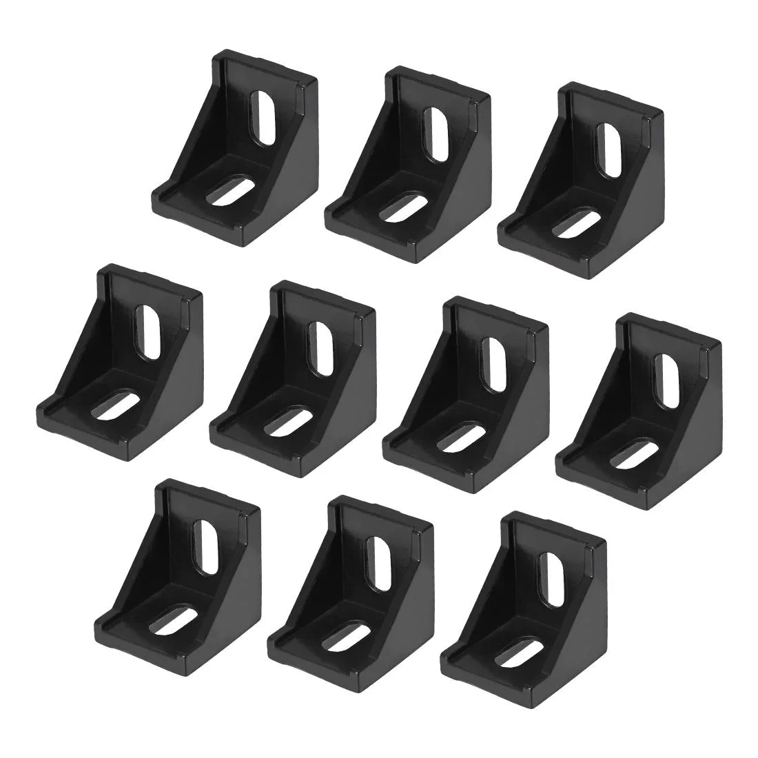 Ten black L-shaped aluminium brackets for 4040 profile, 40×35×40 mm each