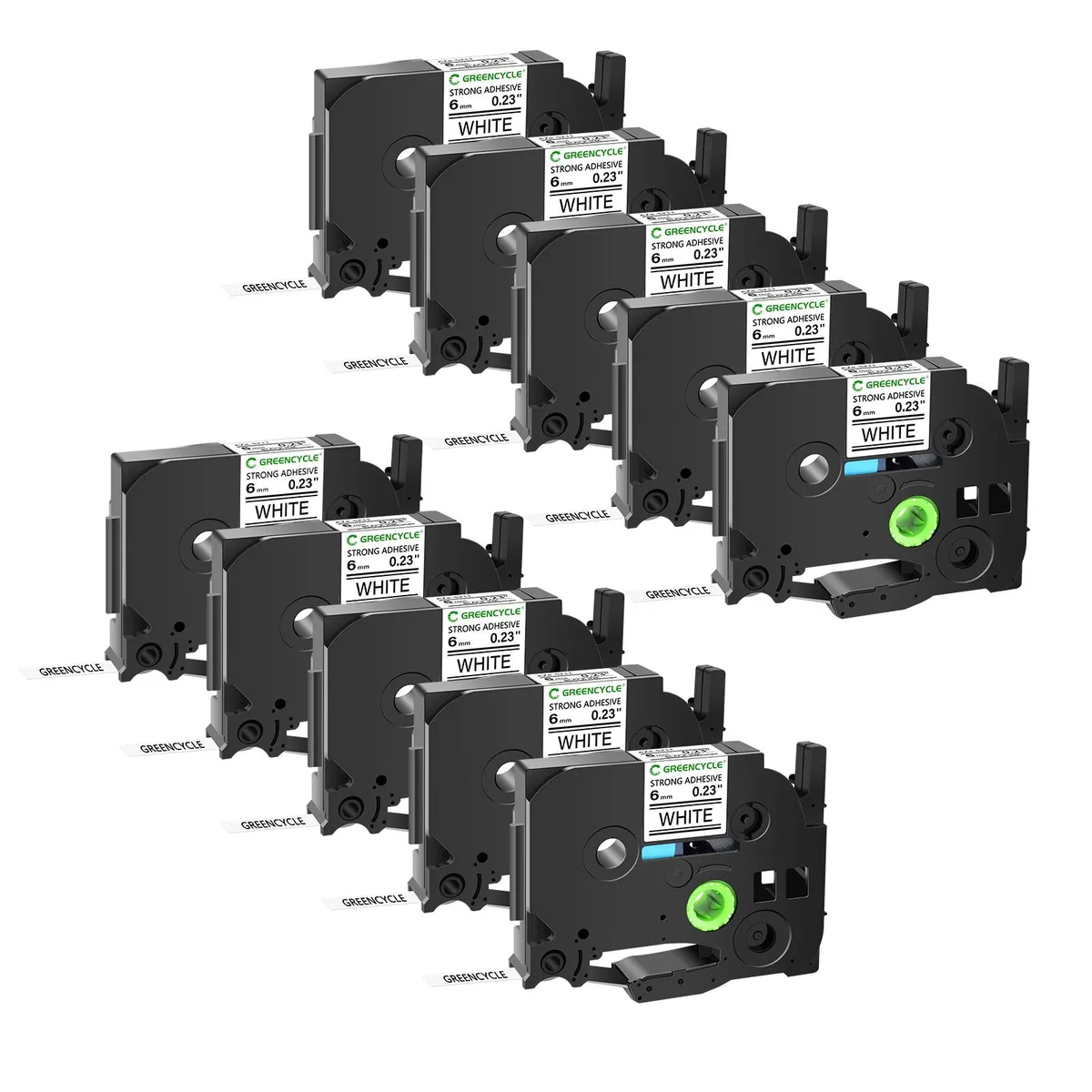 GREENCYCLE GREENCYCLE TZe-S211 6mm 26.2ft Black on White Laminated Label Tape 20 Pack — product photo
