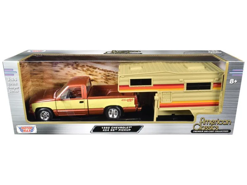 MOTORMAX MOTORMAX 1992 Chevrolet 454 SS Truck Copper Metallic Beige Camper Shell 1/24 Diecast — product photo