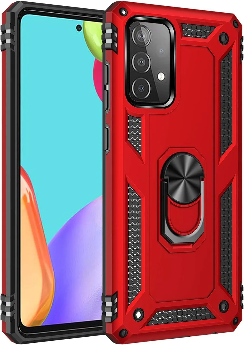 TAURKENAM TAURKENAM Samsung Galaxy A52 5G Case 360 Metal Rotating Ring Kickstand Red — product photo