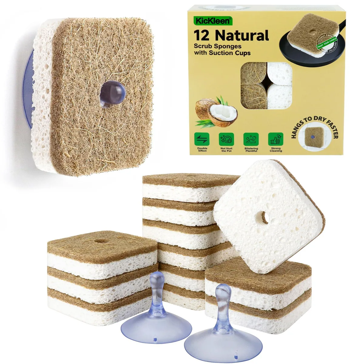 3M Natural Kitchen Scrub Sponge 12 Pack White with Suction Hanger — product photo