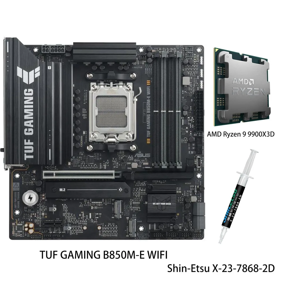 ASUS ASUS TUF GAMING B850M-E WIFI + Ryzen 9 9900X3D AMD motherboard &amp; CPU combo — product photo