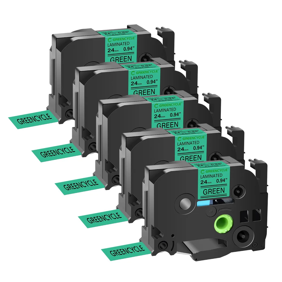 GREENCYCLE GREENCYCLE TZe-751 24mm Black on Green Laminated Tape 5 Pack — product photo