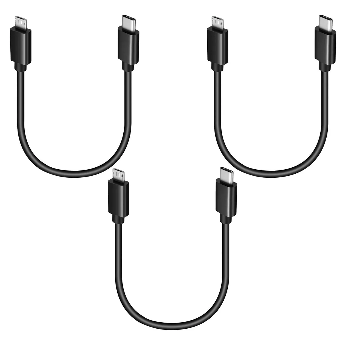 Three short black USB-C to Micro USB cables coiled together