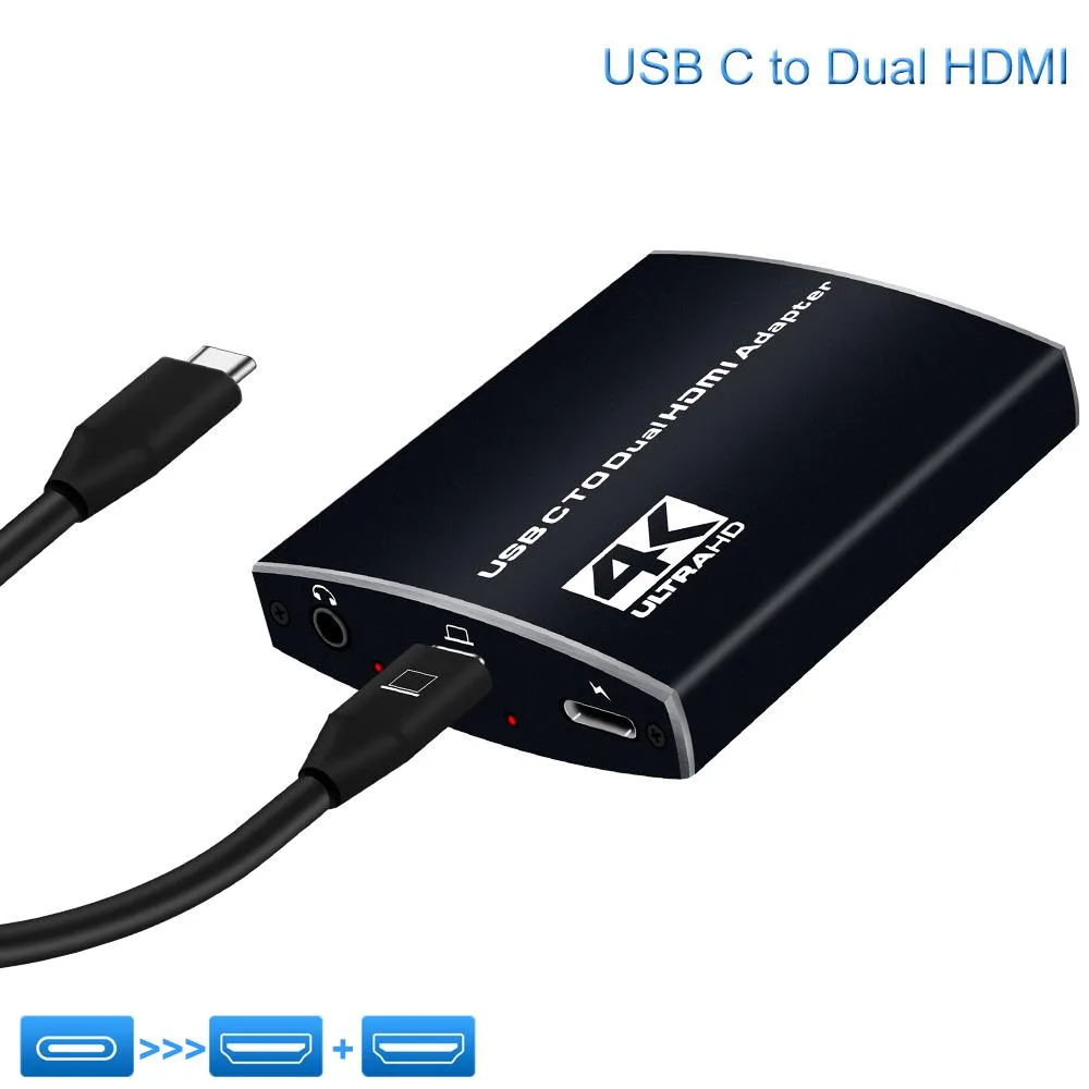 LUOM LUOM USB-C to Dual HDMI Adapter 4K@60Hz with 100W Charging and 3.5mm Audio — product photo