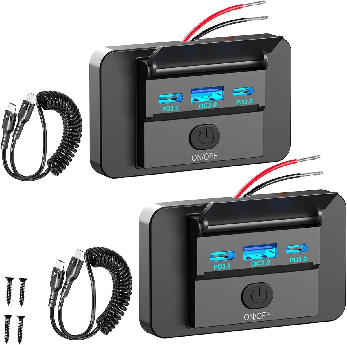 Hamzan Hamzan 2-Pack 90W 12V USB Panel Mount Charger Dual 36W PD QC3.0 18W with 65W Cables — product photo