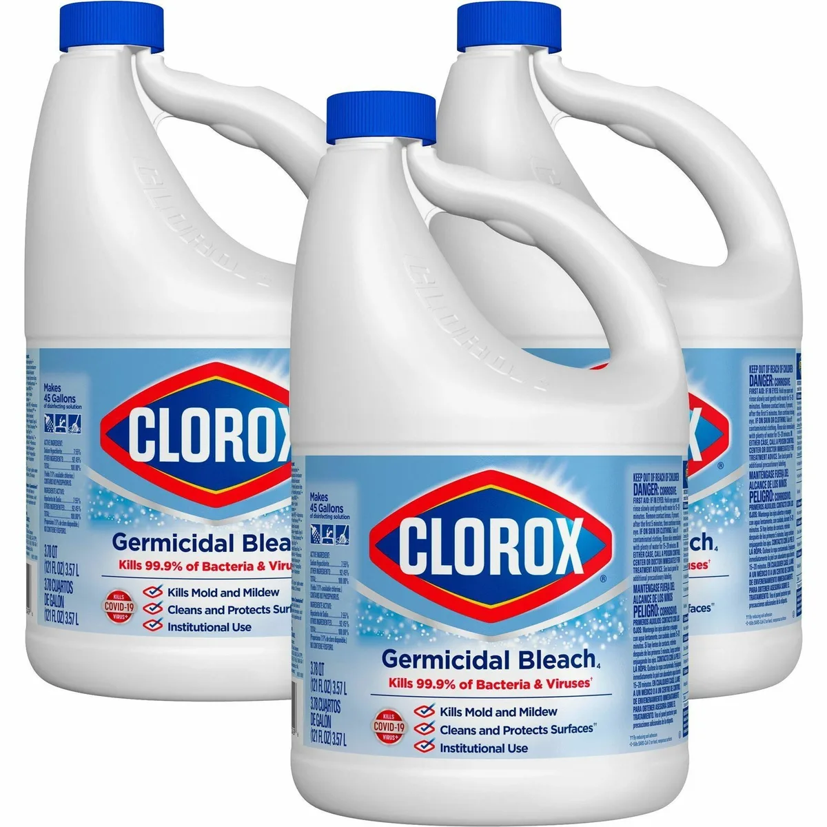 Clorox Clorox 32429CT Germicidal Bleach 121 fl oz 3.8 quart 3 Carton indoor maintenance — product photo